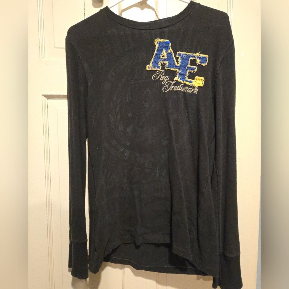 American Eagle Outfitters Black Shirt with Blue Trim